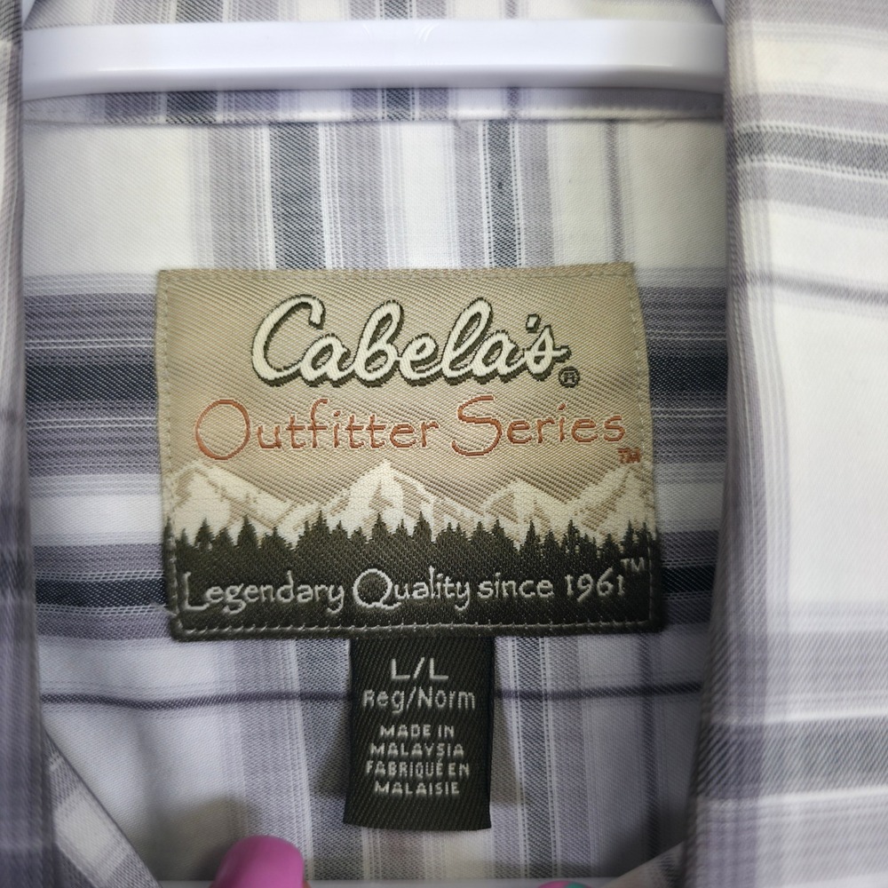 Cabela's Button Up Shirt Mens L Gray Plaid Business Casual Preppy Heritage - Picture 7 of 16